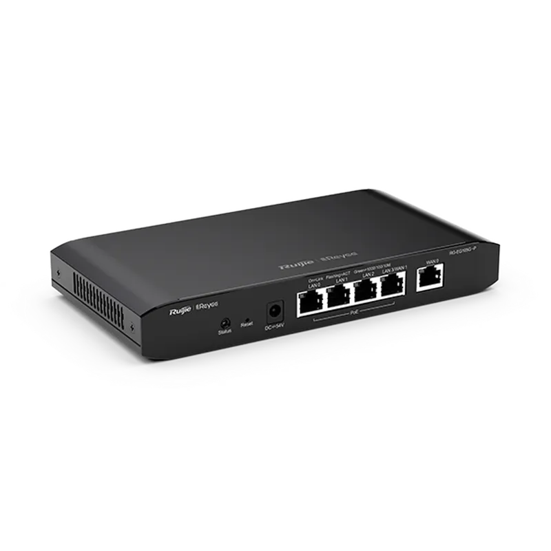 Reyee RG-EG105G-P 5 Portlu Router, Web Yönetilebilir, 2 WANs, 100 Kullanıcı, 4 Port PoE(54W), 300Mbps