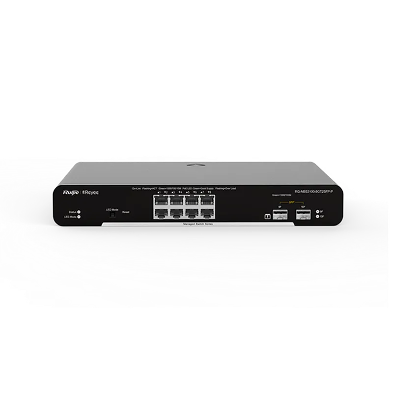 Reyee RG-NBS3100-8GT2SFP-P 8 Portlu, 10/100/1000 Gigabit, L2 Yönetilebilir Switch, 2 SFP, 8 Port PoE+ (125W)